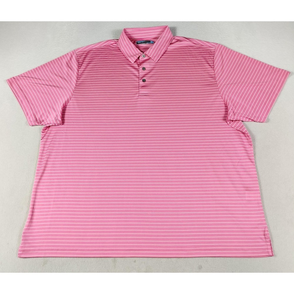 Roundtree & Yorke Performance Polo Shirt Mens 2XL Pink Stripe Lightweight Jersey